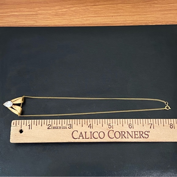 Vintage Unsigned Gold-Plated Heart Slider Pendant Teardrop Clear CZ 16” Necklace - Picture 10 of 15